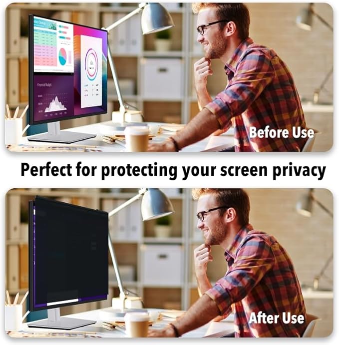 Magnetic Hanging Computer Privacy Screen Filter for 27 Inch, Removable Aluminum Alloy Privacy Shield for 16:9 Widescreen Monitor, Eye Protection Blue Light Filter