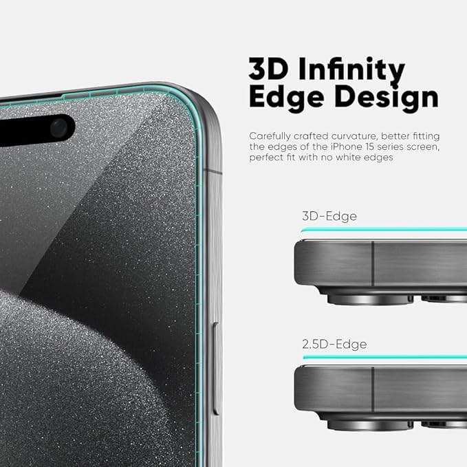 FLOLAB NanoArmour ONETIME PRO for iPhone 15 Screen Protector, Anti-Reflective, Anti-Rainbow, 3D Tempered Glass, Ultra Clear, Edge Reinforced, Easy Install, Dust-Free, Scratch Resistant