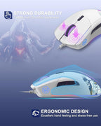 COSTOM Womier G705 USB Wired Gaming Mouse for PC Computer Windows Mac Laptop, Lightweight Silent RGB Backlit Mouse with Adjustable 12000DPI/7 Programmable Side Buttons,White Kanagawa Theme