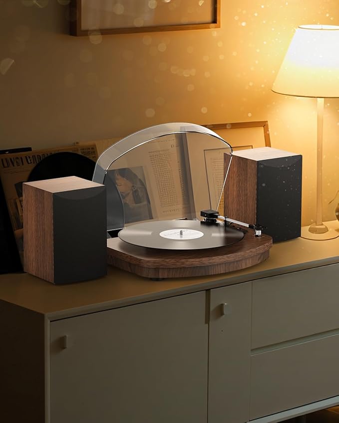 Vinyl Record Player with Dual Stereo Speakers, Belt Drive Turntable with Bluetooth Input 3 Speed Playback AT-3600L Cartridge RCA Out Vintage Turntable