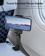 MiiKARE Travel Essentials Airplane Phone Holder, Universal Handsfree Phone Mount for Flying with 360 Degree Rotation, Travel Must Haves Phone Stand for Desk, Tray Table, Black&Black