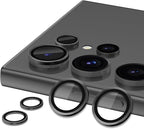 for Samsung Galaxy S23 Ultra Camera Lens Protector, Individual Metal Ring Tempered Glass Lens Cover, [Strong Adsorption] Scratch Resistant Ultra-Thin HD Clear Lens Cover, 1 Set-Black