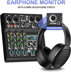 mw-4 black 4Channel Audio Mixer with 99 Sound Effects for PC,Portable Sound Mixing Console with BT USB Recording Input for Live Streaming,Podcasting