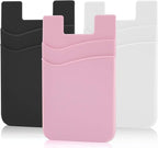 SS Phone Wallet, Phone Card Holder Pocket Pouch Stick on for Phone Cases Silicone Double Pockets Suitable for iPhone, Android, Samsung Galaxy 3 Pack