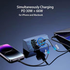 Multi Port USB C Car Phone Charger with Voltage Display Real PD 30W Super Fast Cigarette Lighter USB-C Charger Adapter for MacBook iPhone 16/15/14/13/12 Galaxy Android Phones