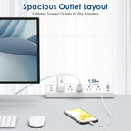 Desk Clamp Power Strip USB C,Under Desk Mount Power Station,20W Fast Charging,Fits 1.9'' Tabletop Edge,Desk Surge Protector,Perfect Home,Office Supplies (White, 5 Outlets & 6 USB Ports & 20 FT Cable)