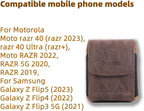 Universal Phone Holster Phone Pouch Case Belt Clip Belt Loops Card Slot Faux Leather for Man for Samsung Galaxy Z Flip 5/4/3 Motorola Razr Plus Razr+ 2023 (Brown&Yellow, XS(3.7"x3.1"x1.1"))