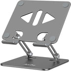 Adjustable Tablet Stand Holder for Desk, Desktop Tablet Holder, Foldable Aluminum Tablet Mount for iPad pro 12.9, iPad Air Mini, Samsung Galaxy Tabs Z Fold Kindle Fire,4-12 inch, Grey