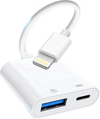 Lightning to USB Camera Adapter for iPhone, [Apple MFi Certified] USB3.0 Female Adapter for iPad with Charging Port, Plug and Play OTG Converter Support Card Reader USB Flash Drives Keyboard