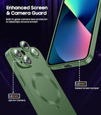 Magnetic for iPhone 13 Case [Compatible with MagSafe][Built-in Camera Lens Protector] Slim Soft Silicone Bumper Shockproof Metallic Luster Phone Case (Green)