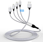 iPhone Charging Cable 1.8M/6Ft Multi 4 in 1 USB Universal Fast Charging Cord Multi Charging Cable Lightningx2+Type C+Micro USB Port Connectors Adapter for Android/Apple/iOS/Samsung/LG/Huawei/XiaoMi