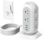 Surge Protector Power Strip Tower 10 Ft, TESSAN Flat Plug Extension Cord with 11 AC Multiple Outlets 3 USB Ports (1 USB C), 1050J Desk Charging Station for Home, Office Supplies, Dorm Room Essentials