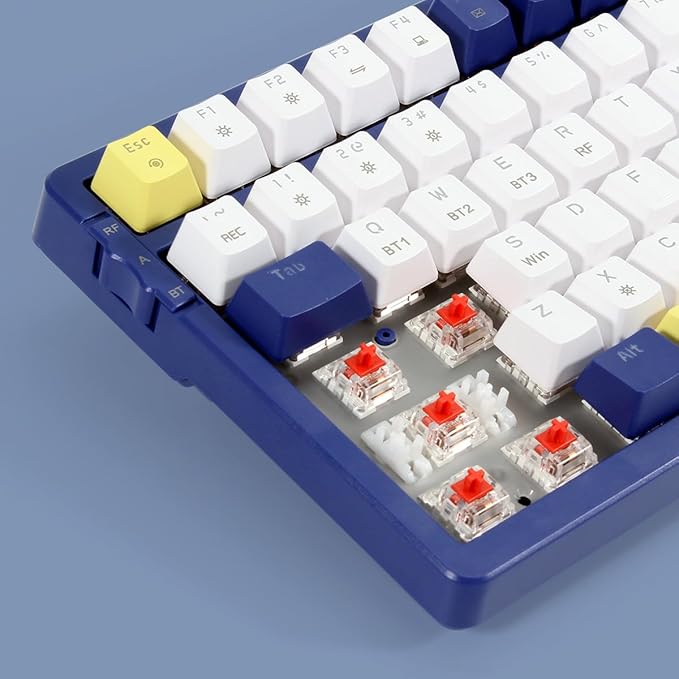 Wireless Mechanical Keyboard, Triple Mode 2.4G/USB-C/BT Gaming Keyboards 100 Keys Ice-Blue Backlit, Red Switch Keyboard | Rechargeable Mechanical Gaming Keyboards | Blue/White/Yellow