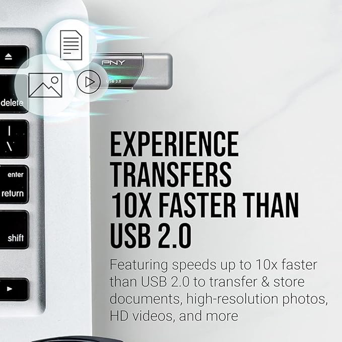 PNY 32GB Turbo Attaché 3 USB 3.0 Flash Drive, Silver (Pack of 10)