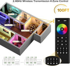 BTF-LIGHTING 5050SMD FCOB COB RGBCCT RF 2.4GHz Wireless Remote RC03RFB &4PCS C05RF Tuya Controller Kit 4 Zones Group Control PWM RGBWW (+ R G B C W) 6pin LED Strip DC5V DC12V DC24V