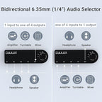 Cubilux Bidirectional 4-Channel 6.35mm Audio Selector, 1x TRS to 4X TRS Stereo 4-Port 1/4” Quarter Inch AUX Switch Box for Speaker, Headphones, Subwoofer, Home Audio System, Mixer, Amplifier