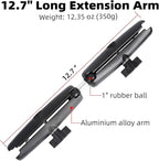 Dual Extension Double Socket Arm with 1" Double Ball Adapter Compatible with RAM B Size Mount and Other 1 inch Industry Standard Device, 360° Rotation Rod for Bike, Truck, Car (12.7" Length)