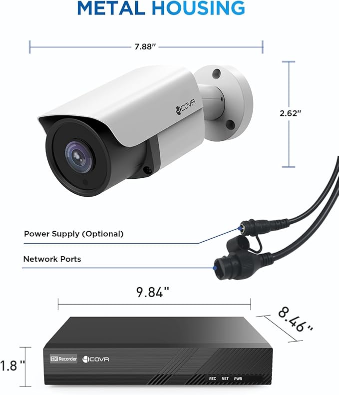 4COVR Wired Security Camera System, 8CH 8MP H.265 Ultra HD NVR 2TB HDD, 4Pcs Bullet 8MP Wired PoE IP Camera with Audio, IP67 Home Weatherproof, Person Vehicle Detection & Night Vision, LY37EX8M0804