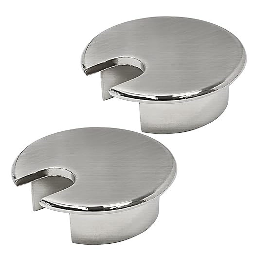 Desk Grommet 1-3/8" (35 mm), Desk Cord Hole Cover, Cable Grommet Metal Zinc Alloy Materilal, Desk Hole Grommet for Office and Home Table Cable, Detachable Cable Cord Organizer (Brushed Silver 2 Pcs)