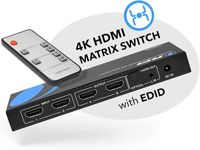 OREI 4K HDMI Matrix Switch 2 X 2, Switcher 18G UltraHD Supports Upto 4K @ 60Hz & 1080P IR EDID HDCP 2.- Remote Control (UHDS-202)