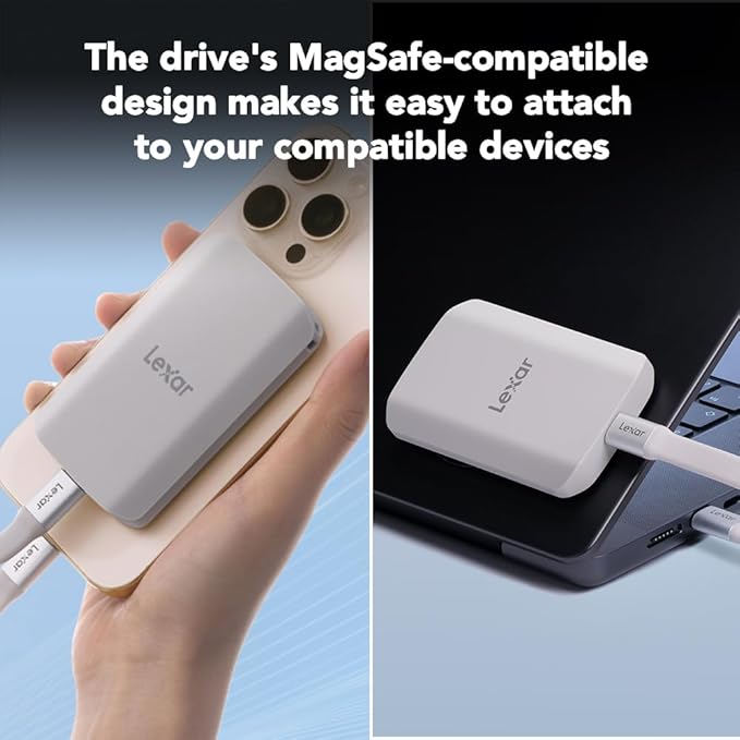 Lexar 2TB ES5 Magnetic External SSD, Up to 2000MB/s, Compatible w/MagSafe, USB-C Smartphones, iPhone 15/16 or Above, PC, Mac, Supports Apple ProRes & Samsung Pro Video, Silver (LES5XXX002T-RNWNU)
