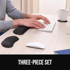 GORILLA GRIP Silky Gel Memory Foam Keyboard Wrist Rest for Computer and Mouse Pad, Ergonomic Design Typing Support, Desk Office Supplies, Hand & Arm Mousepad Cushion and Coaster, 3 Piece Set, Black