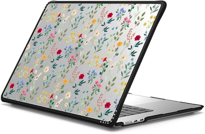 CASETiFY Impact MacBook Air 15" (M2-M4) Case [Cushioned Impact Corners/Scratch-Resistant/Anti-Slip Grip] - Spring Botanicals 2 - Clear Black