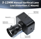MOKOSE USB Camera 4K,USB3.0 Manual Focus Webcam with 5-12mm Varifocal Lens, IMX678 1/1.8" 8MP Sensor Support YUY2,Web Camera for Desktop Computer Laptop