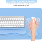 Large Keyboard Mouse Pad Set, Extended Mouse Pad+Keyboard Wrist Rest Support, Memory Foam Ergonomic Easy Typing, 4Pcs (35.4×15.14 in) Desk Pad Set for Home Office Study Game - Blue