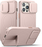 SURITCH for iPhone 13 Pro Case with Magnetic Camera Slide Cover and Adjustable Kickstand, Compatible with MagSafe, Shockproof Bumper Case Slim Protective Cover for iPhone 13 Pro 6.1 Inch, Pink