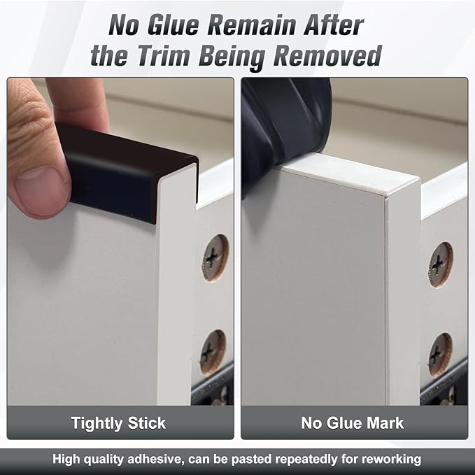 Rubber Edge Trim, 1-3/8 inch Wide U Channel Edge Trim, Big Size U Shaped Trim, Self Adhesive Edge Banding for Plywood, Woods, Doors, Shelf, Cabinet, Countertop, Length 20Ft, Black Gloss Finish