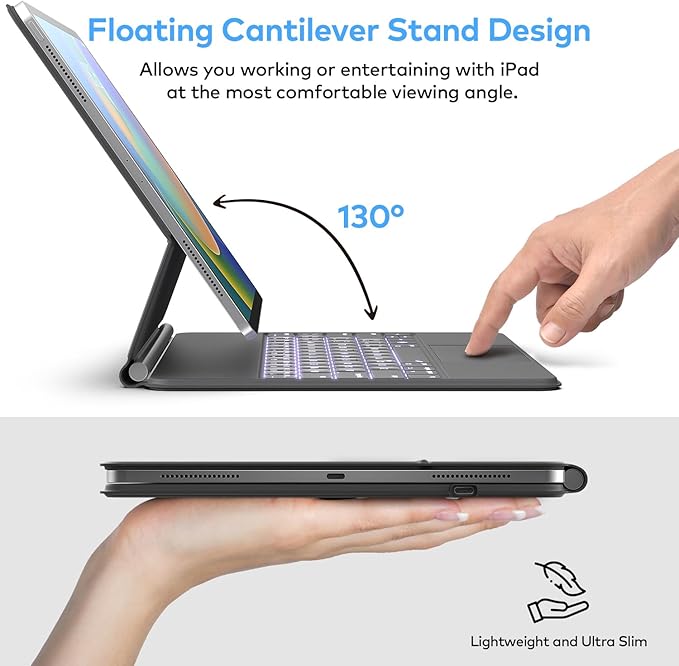 Keyboard Case for iPad Air 13 (M3 2025 / M2 2024) and iPad Pro 12.9 inch 6th / 5th / 4th / 3rd Generation – Magic-Style Magnetic Keyboard Case with Multi-Touch Trackpad – Floating Cantilever Stand