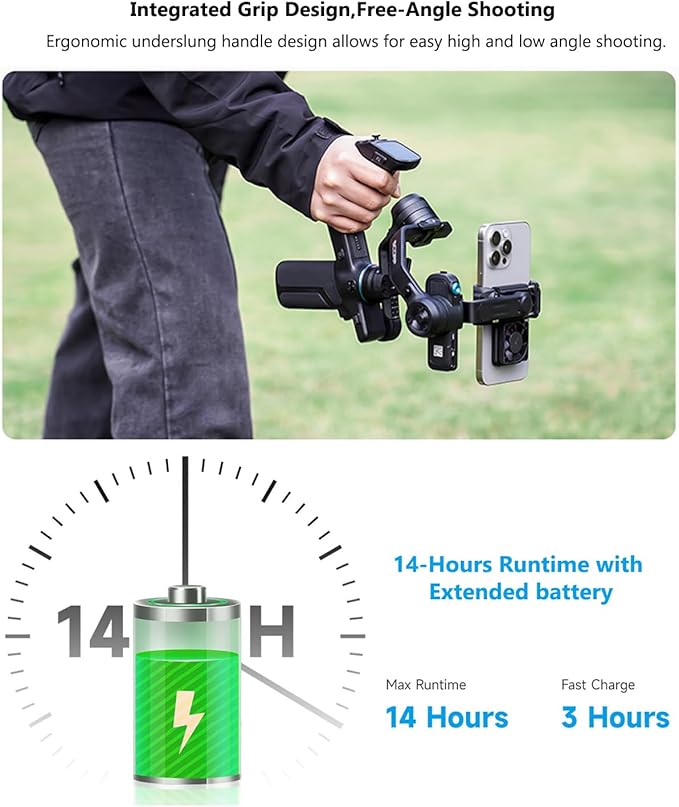 FeiyuTech Scorp MINI 3 Gimbal Stabilizer for iPhone, 3-Axis Smartphone Gimbal Built-in AI Tracking Module,Phone Gimbal with Cooling Fan and Integrated Grip Design, Touch Screen, 2KG(4.41lb) Payload