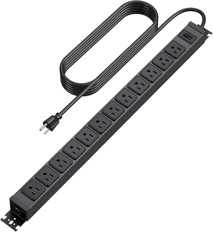 HHSOET 360° Rotating 12 Outlet Mountable Power Strip, Metal Gaming Table Mounted Outlet Strip, Heavy Duty Wall Mount Surge Protector with Switch, Works Great and Very Versatile, 10ft Power Cord.Black