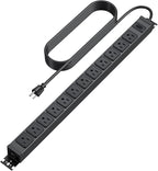 HHSOET 360° Rotating 12 Outlet Mountable Power Strip, Metal Gaming Table Mounted Outlet Strip, Heavy Duty Wall Mount Surge Protector with Switch, Works Great and Very Versatile, 15ft Power Cord.Black