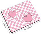 Mouse Pad, Cute Pink Checkered Heart Mouse Pads for Desk, 9.5" x 7.9" Non-Slip Rubber Base Computer Mousepad with Women, Portable Square Design for Wireless Mouse and Pad Laptop Office & Travel