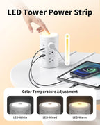 Power Strip Tower with Night Light, 15W Surge Protector Power Strip with USB Ports, 10 FT Extension Cord with Multiple Outlets (12AC+3A+2C) for Home Office Desk DormRoom (White)