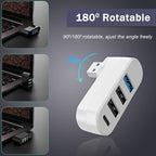 VIENON 4-Port USB 3.0 Hub [90/180 Rotatable], USB Splitter with 3 USB Ports & 1 USB C Power/Data Port, USB Extender for Laptops, Cars, iMac, MacBook Air, MacBook Pro