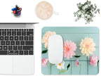 Mouse Pad, Cute Blue Wood Beautiful Flower Mouse Pads for Desk, 9.5" x 7.9" Non-Slip Rubber Base Computer Mousepad with Women, Portable Square Design for Wireless Mouse and Pad Laptop Office & Travel
