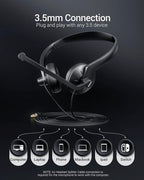 Wired Headphones with Microphone Headset - 3.5mm On-Ear Computer Headphones with Noise Cancelling Microphone for PC Laptop Home Office Online Class Skype Zoom Meetings Chat,Lightweight