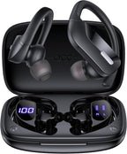 OCC Wireless Ear Hook Sport Earbuds, Bluetooth Headphones with Mic, IPX5 Waterproof, 80H Playtime, Deep Bass, Secure Fit for Running Gym Workout - Black