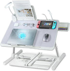 Laptop Lap Desk with Cooling Fan - Adjustable with Light, USB, Storage Drawer - Folding Bed Desk,23.62"*15.74",Grey