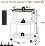 Lauren&Harold 34'' Printer Stand with Power Outlets & USB Ports, 3-Tier Adjustable Rolling Cart, Heavy Duty 150LBS Storage Table with Wheels for Office, Kitchen, Living Room, White