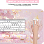 Large Mouse Pad and Keyboard Wrist Rest, Desk Pad for Keyboard and Mouse, 4-in-1 Large Gaming Mouse Pad with Wrist Support, Non-Slip Desk Mat for Home Office Study Game-Pink Gold Marble