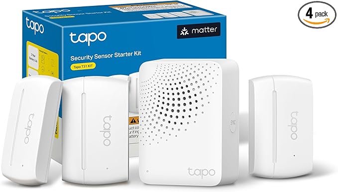 Tapo Door Sensor Starter KIT, Matter Compatible, 3X Smart Door Window Contact Sensor and 1x Smart Hub with Built-in Chime, Smart Automation, Real-Time Notification, T31 KIT