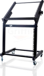 GRIFFIN 19U Rack Mount Rolling Stand (StudioZ PROSteel Series) & Adjustable Mixer Platform Rails – Cart Holder for Audio Music Recording Cabinet – Stage Equipment DJ Gear Storage Case for Amplifier
