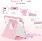 TaIYanG Touchpad for iPad A16 11th/10th Generation Case with Keyboard, 7 Color Backlit 360 Rotation Cover with Pencil Holder,Detachable Keyboard for iPad 11 inch 2025/10th Gen 10.9'' 2022 (Light Pink)