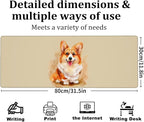 Watercolor Corgi Gaming Mouse Pad, Large Office Desk Mat, Anti-Slip Rubber Base Mousepad for Computer Laptop Keyboard, Smooth Desk Pad for Home Office Gamer Work Accessories 31.5" x 11.8"