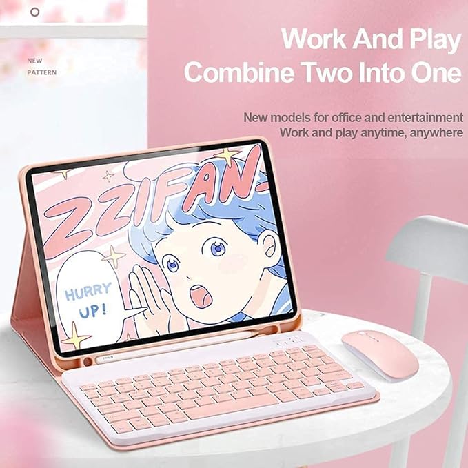 AnMengXinLing Keyboard Case for iPad 11th(A16)/iPad 10th Generation 2022 with Mouse Detachable Wireless Bluetooth Keyboard Pencil Holder Slim Leather Cover for iPad11/iPad10, Pink