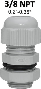 20 Pcs 3/8" NPT Nylon Cable Glands, IP68 Waterproof Adjustable Cord Grip Cable Connector Strain Relief Wire Protectors for 5-9mm Cable Diameter, Grey